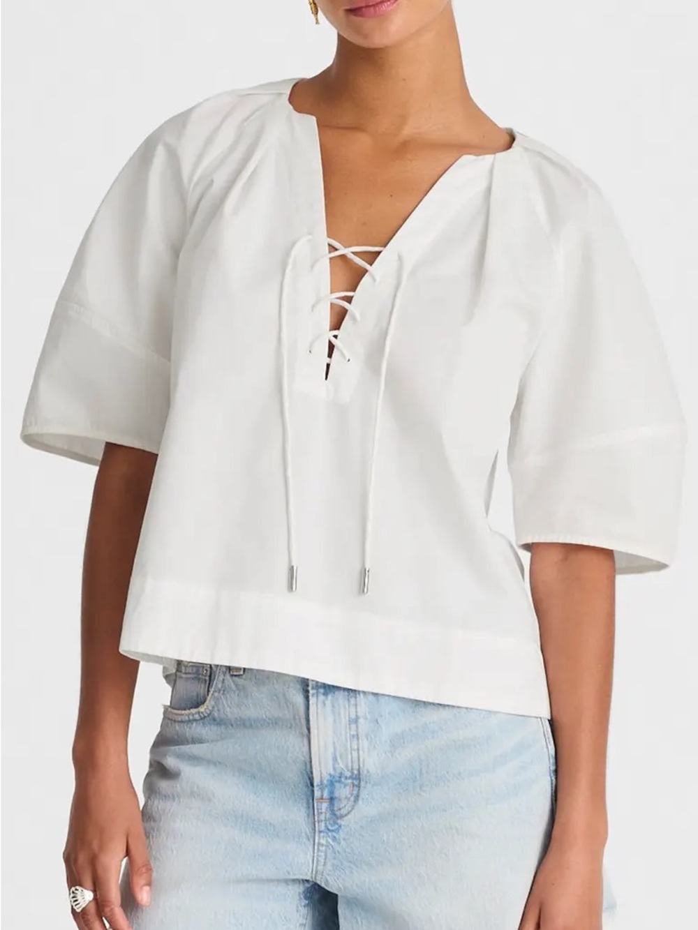 madewell white poplin lace up top Size Small